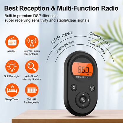 M01 Mini Portable Rechargeable FM / AM Radio With Backlight(Black) - Radio Player by PMC Jewellery | Online Shopping South Africa | PMC Jewellery | Buy Now Pay Later Mobicred