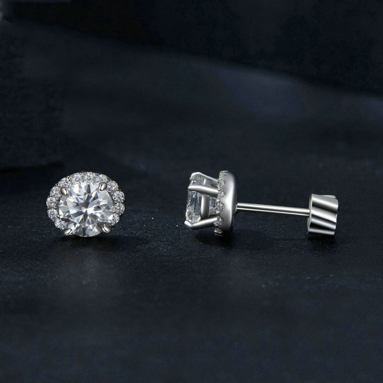 S925 Sterling Silver With White Gold Moissanite Earrings(MSE054) - Stud Earrings & Earrings by PMC Jewellery | Online Shopping South Africa | PMC Jewellery | Buy Now Pay Later Mobicred