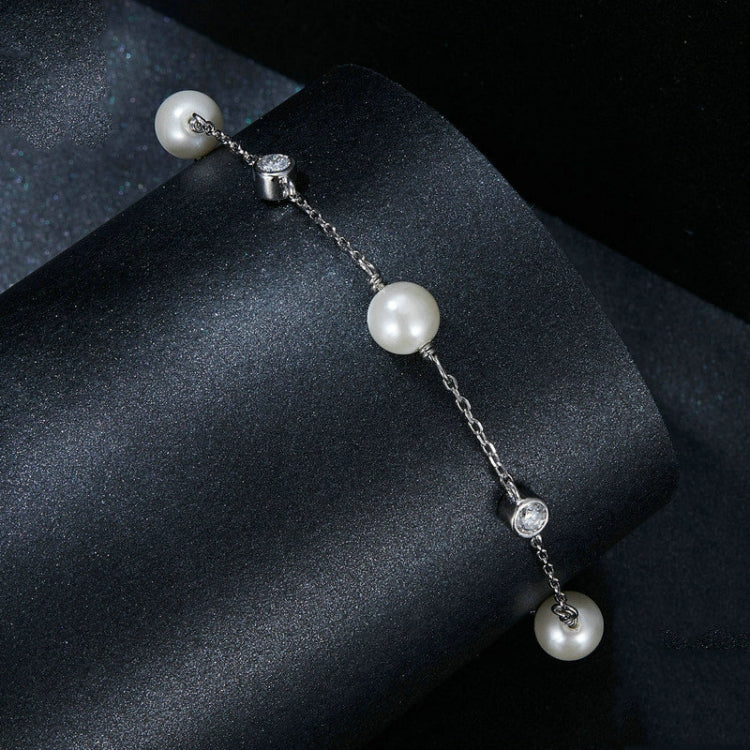 S925 Sterling Silver With White Moissanite Pearl Bracelet(MSB017) - Bracelets by PMC Jewellery | Online Shopping South Africa | PMC Jewellery | Buy Now Pay Later Mobicred