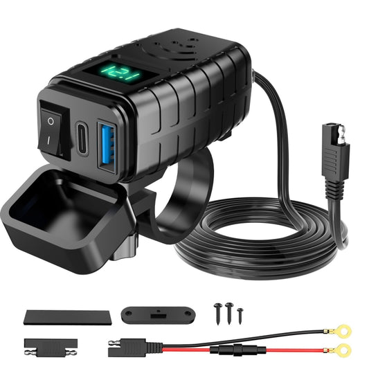 PD3.0 Motorcycle USB Mobile Phone Charger Digital Voltage Meter with Switch(Green Screen) - Battery Charger by PMC Jewellery | Online Shopping South Africa | PMC Jewellery | Buy Now Pay Later Mobicred