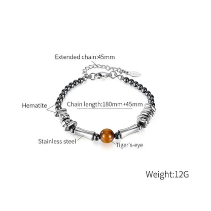 OPK GS1550 Personalized Stainless Steel Black Gallstone Tiger Eye Stone Bracelet - Bracelets by OPK | Online Shopping South Africa | PMC Jewellery | Buy Now Pay Later Mobicred