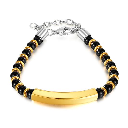 OPK GS1552 Stainless Steel Onyx Beaded Bracelet, Color: Gold - Bracelets by OPK | Online Shopping South Africa | PMC Jewellery | Buy Now Pay Later Mobicred