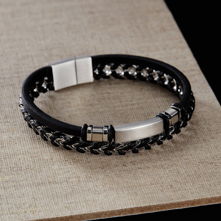 OPK PH1587 Stainless Steel Glossy Double Braided Leather Magnetic Insert Buckle Bracelet - Bracelets by OPK | Online Shopping South Africa | PMC Jewellery | Buy Now Pay Later Mobicred