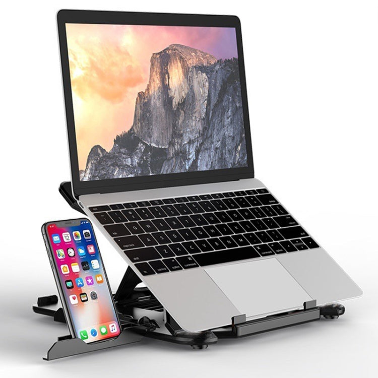 ICE COOREL E5 Laptop Folding And Lifting Cooling Bracket With Mobile Phone Holder Black - Laptop Stand by ICE COOREL | Online Shopping South Africa | PMC Jewellery | Buy Now Pay Later Mobicred
