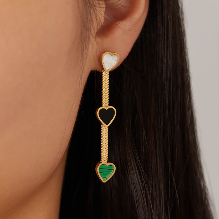 OPK GE945 1pair Vintage Stainless Steel Snakebone Chain Long Heart Tassel Earrings - Stud Earrings & Earrings by OPK | Online Shopping South Africa | PMC Jewellery | Buy Now Pay Later Mobicred