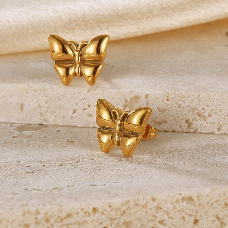 OPK GE942 1pair Vintage Temperament Stainless Steel Stereo Butterfly Earrings(Gold) - Stud Earrings & Earrings by OPK | Online Shopping South Africa | PMC Jewellery | Buy Now Pay Later Mobicred