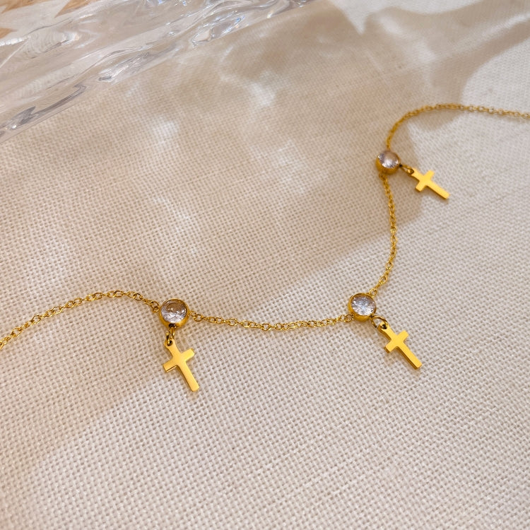 OPK GZ195 Stainless Steel Cross Zirconia Small Accessories Simple Anklets(Gold) - Anklets by OPK | Online Shopping South Africa | PMC Jewellery | Buy Now Pay Later Mobicred