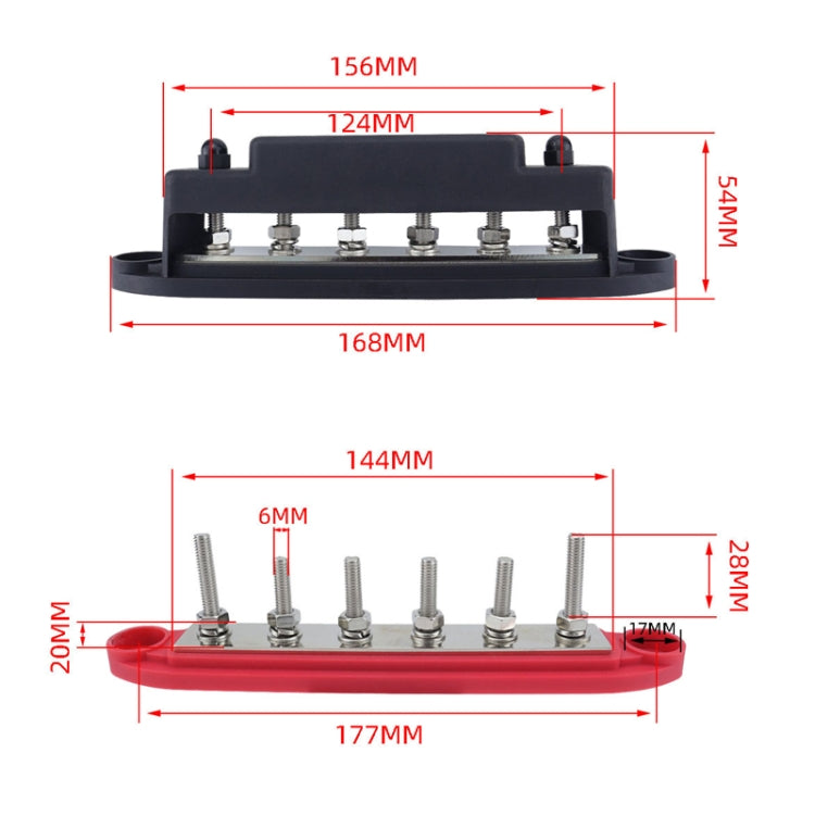 M6 RV Yacht High Current 6-column 250A Base Busbar, Color: Red + Black with Accessories - Fuse by PMC Jewellery | Online Shopping South Africa | PMC Jewellery | Buy Now Pay Later Mobicred