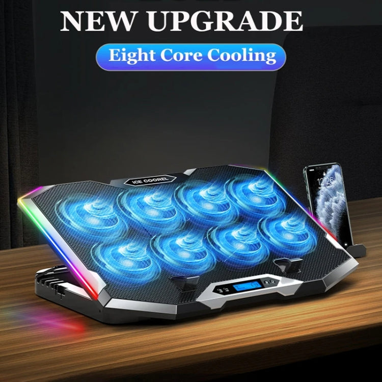 ICE COOREL 8-Fans Adjustable Laptop Stand Radiator With RGB Ambient Light(K10) - free shipping - PMC Jewellery - Order now!