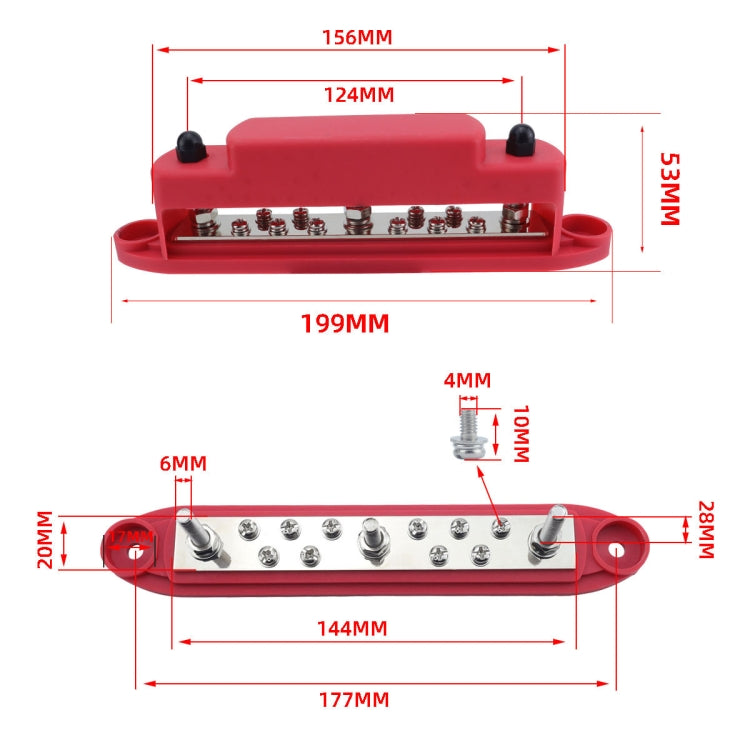 M6 3-post 10-way RV Yacht Short-circuit Proof Base DC Busbar, Color: Black - Fuse by PMC Jewellery | Online Shopping South Africa | PMC Jewellery | Buy Now Pay Later Mobicred