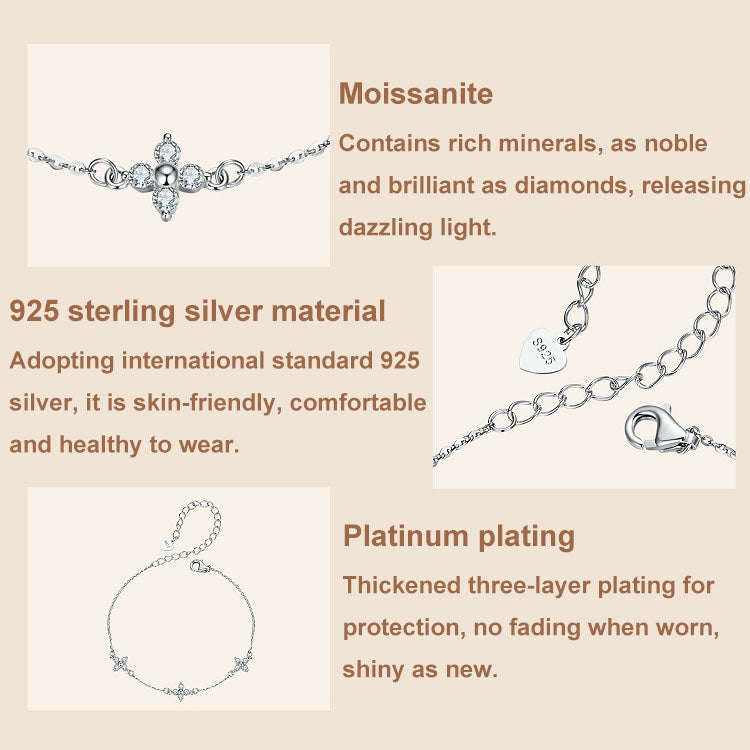 S925 Sterling Silver Lucky Four-leaf Clover Shining Moissanite Bracelet(MSB021) - Bracelets by PMC Jewellery | Online Shopping South Africa | PMC Jewellery | Buy Now Pay Later Mobicred