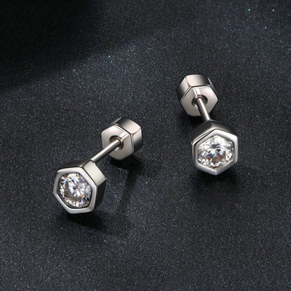 S925 Sterling Silver Plated With Platinum Shining Moissanite Hexagonal Earrings(MSE063) - Stud Earrings & Earrings by PMC Jewellery | Online Shopping South Africa | PMC Jewellery | Buy Now Pay Later Mobicred