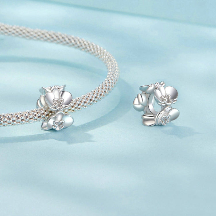 S925 Sterling Silver Plated with Platinum Butterfly Orchid Flower Beads(SCC2887) - Jewelry Accessories by PMC Jewellery | Online Shopping South Africa | PMC Jewellery | Buy Now Pay Later Mobicred