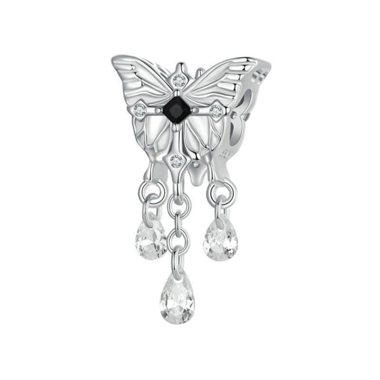 S925 Sterling Silver Platinum-plated Butterfly Tassel Beaded Pendant(SCC2868) - Jewelry Accessories by PMC Jewellery | Online Shopping South Africa | PMC Jewellery | Buy Now Pay Later Mobicred