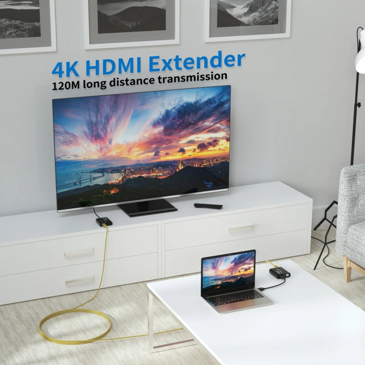 HDMI To RJ45 120m Single Network Cable 4K HD Network Extender, Receiver+Transmitter EU Plug(Black) - Amplifier by PMC Jewellery | Online Shopping South Africa | PMC Jewellery | Buy Now Pay Later Mobicred