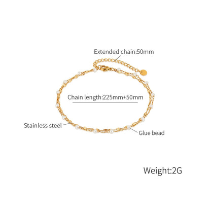 OPK GZ205 Personalized Stainless Steel Temperament Double Layer Stacked Pearl Anklets(Gold) - Anklets by OPK | Online Shopping South Africa | PMC Jewellery | Buy Now Pay Later Mobicred