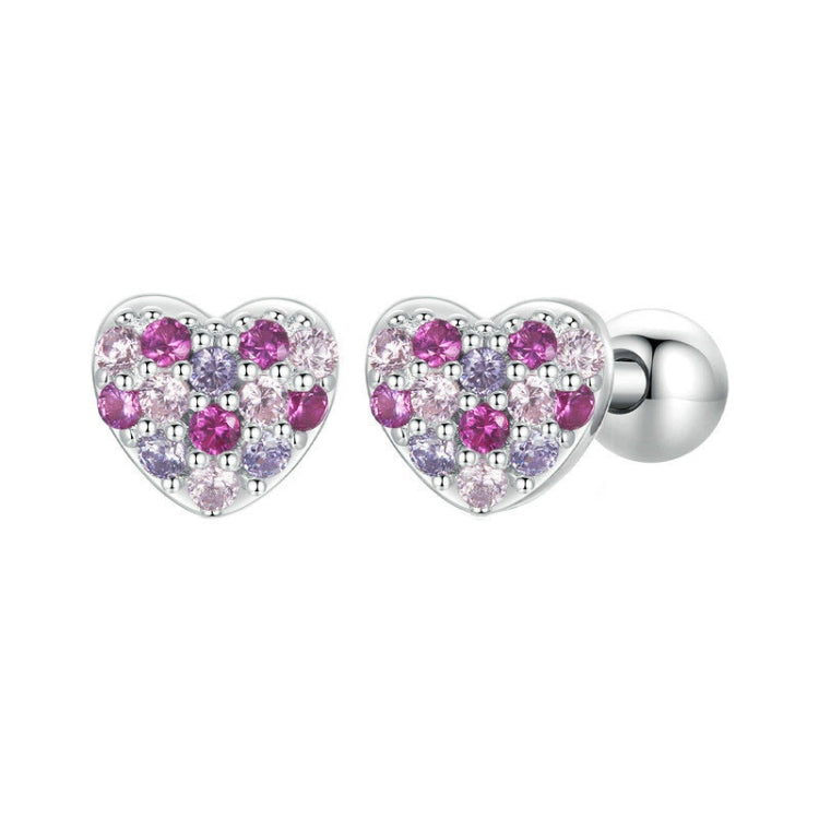 S925 Sterling Silver Plated With Platinum Color-Blocked Zircon Heart-Shaped Earrings(BSE1044) - Stud Earrings & Earrings by PMC Jewellery | Online Shopping South Africa | PMC Jewellery | Buy Now Pay Later Mobicred