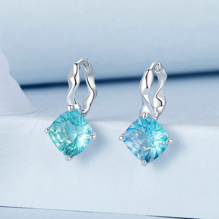 S925 Sterling Silver Platinum-plated Blue-green Glass Diamond Earrings(BSE1047) - Stud Earrings & Earrings by PMC Jewellery | Online Shopping South Africa | PMC Jewellery | Buy Now Pay Later Mobicred