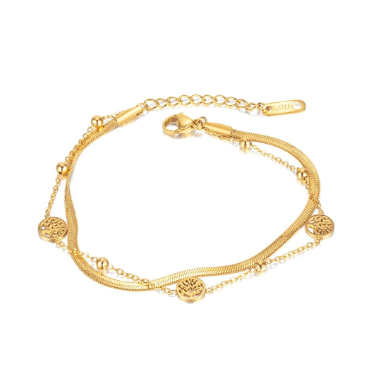 OPK 1305 Vintage Snake Bone Chain Bracelet Stainless Steel Double Layer Bracelet, Color: Gold - Bracelets by OPK | Online Shopping South Africa | PMC Jewellery | Buy Now Pay Later Mobicred