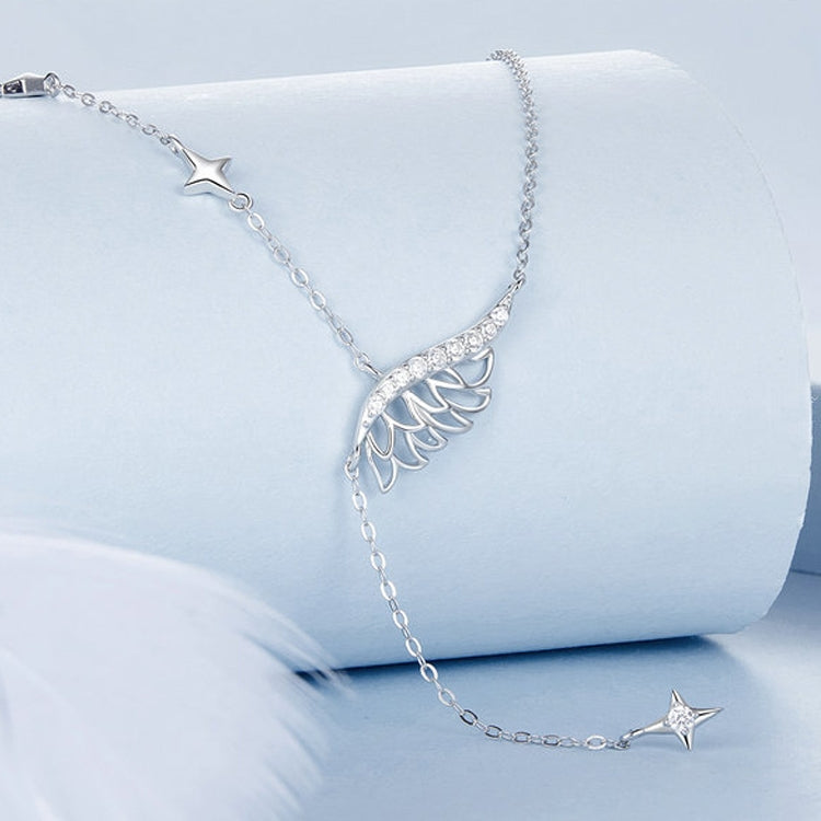 S925 Sterling Silver Platinum-plated Wing Feather Clavicle Necklace(BSN395) - Necklaces & Pendants by PMC Jewellery | Online Shopping South Africa | PMC Jewellery | Buy Now Pay Later Mobicred