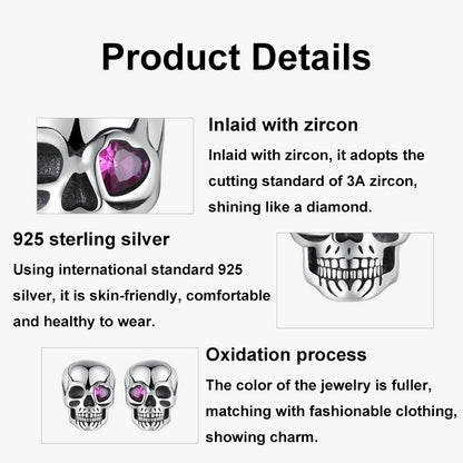 S925 Sterling Silver Oxidized Dark Style Skull Earrings Halloween Earrings(SCE1771) - Stud Earrings & Earrings by PMC Jewellery | Online Shopping South Africa | PMC Jewellery | Buy Now Pay Later Mobicred