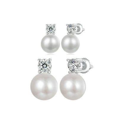 S925 Sterling Silver Platinum-plated Moissanite Pearl Earrings, Size: 0.5 Carat - Stud Earrings & Earrings by PMC Jewellery | Online Shopping South Africa | PMC Jewellery | Buy Now Pay Later Mobicred