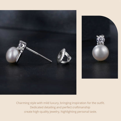 S925 Sterling Silver Platinum-plated Moissanite Pearl Earrings, Size: 0.5 Carat - Stud Earrings & Earrings by PMC Jewellery | Online Shopping South Africa | PMC Jewellery | Buy Now Pay Later Mobicred