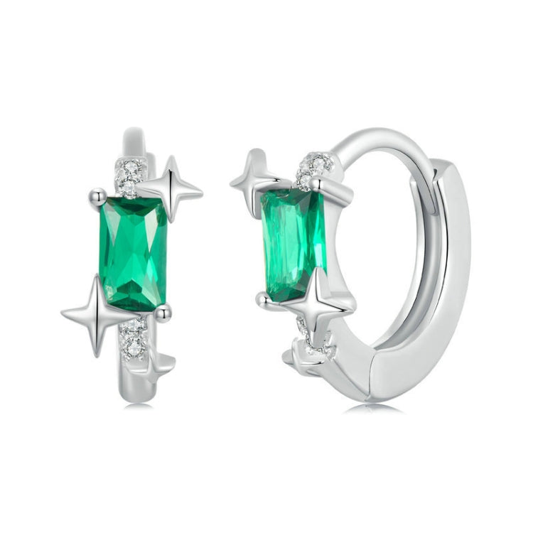 S925 Sterling Silver Platinum-plated Zircon Emerald Shining Earrings(BSE1036) - Stud Earrings & Earrings by PMC Jewellery | Online Shopping South Africa | PMC Jewellery | Buy Now Pay Later Mobicred