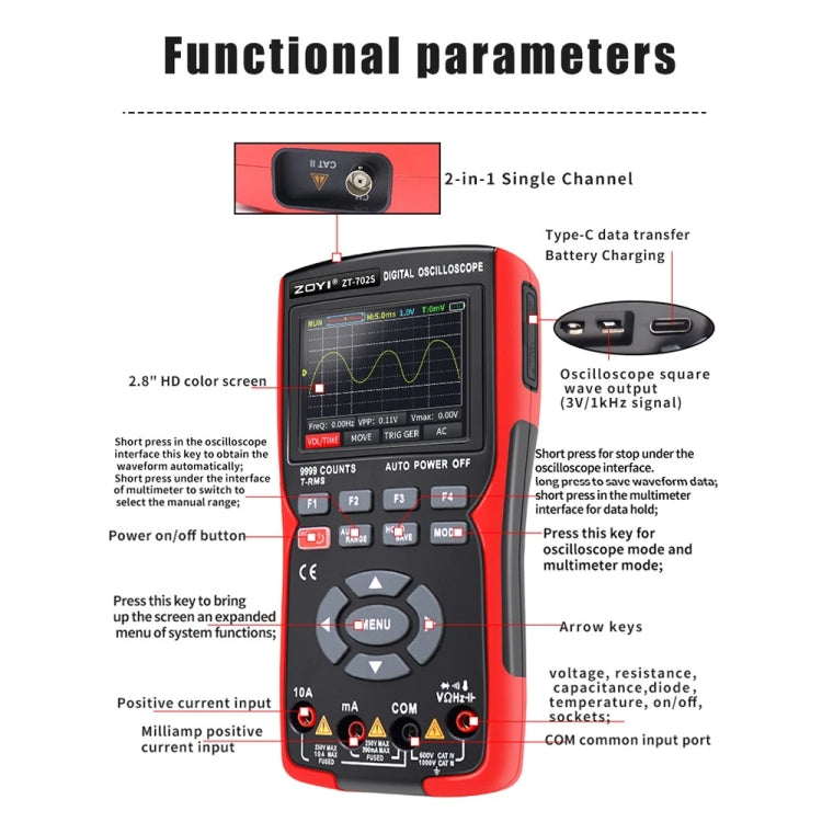 ZOYI Color Screen Multifunctional Handheld Digital Oscilloscope Multimeter(English) - Digital Multimeter by ZOYI | Online Shopping South Africa | PMC Jewellery | Buy Now Pay Later Mobicred