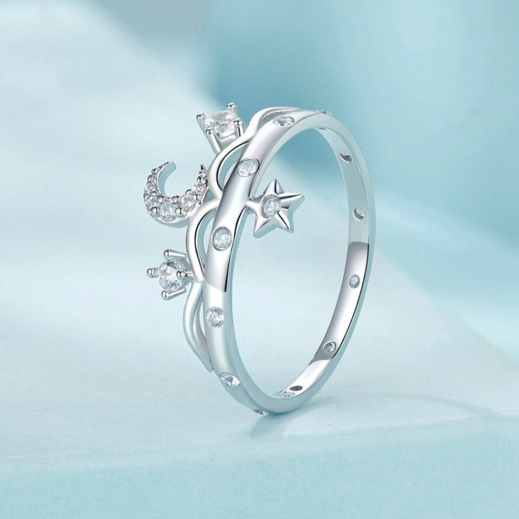 SCR1046 S925 Sterling Silver Platinum-plated Romantic Star and Moon Ring(7) - Rings by PMC Jewellery | Online Shopping South Africa | PMC Jewellery | Buy Now Pay Later Mobicred