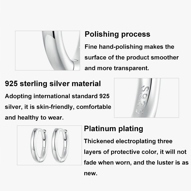 SCE1772 S925 Sterling Silver Platinum-plated Hoop Earrings, Size: M - Stud Earrings & Earrings by PMC Jewellery | Online Shopping South Africa | PMC Jewellery | Buy Now Pay Later Mobicred