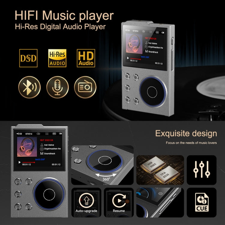 2.4 inch HIFI Bluetooth Music Player DSD256 Mastering Sound Quality Walkman, Memory: 16GB+8GB(Gray) - MP3 Player by PMC Jewellery | Online Shopping South Africa | PMC Jewellery | Buy Now Pay Later Mobicred