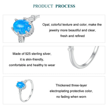 S925 Sterling Silver Ocean Blue Crown Opal Ring, Size: No. 7 - Stud Earrings & Earrings by PMC Jewellery | Online Shopping South Africa | PMC Jewellery | Buy Now Pay Later Mobicred