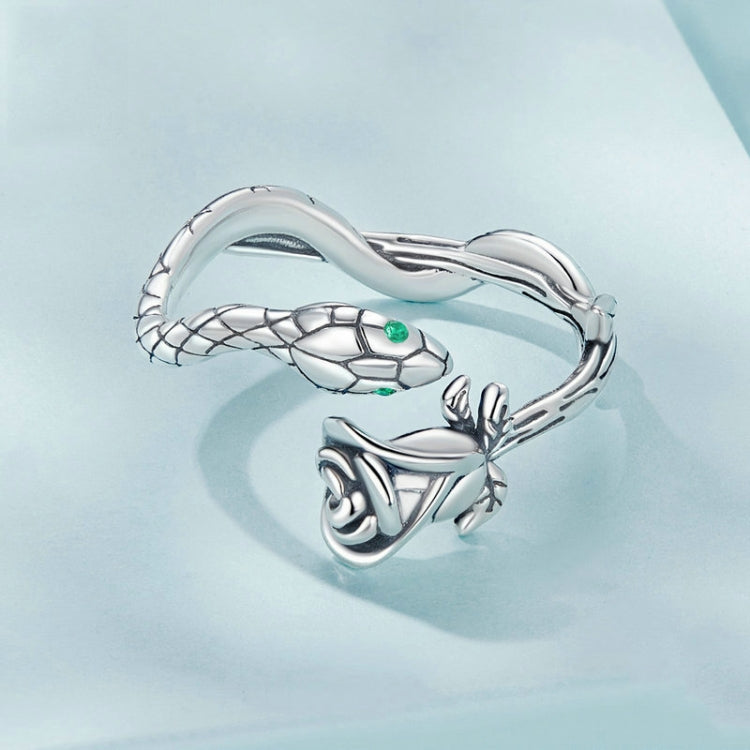 S925 Sterling Silver Platinum-plated Snake Rose Open Ring, Model: BSR199 - Rings by PMC Jewellery | Online Shopping South Africa | PMC Jewellery | Buy Now Pay Later Mobicred