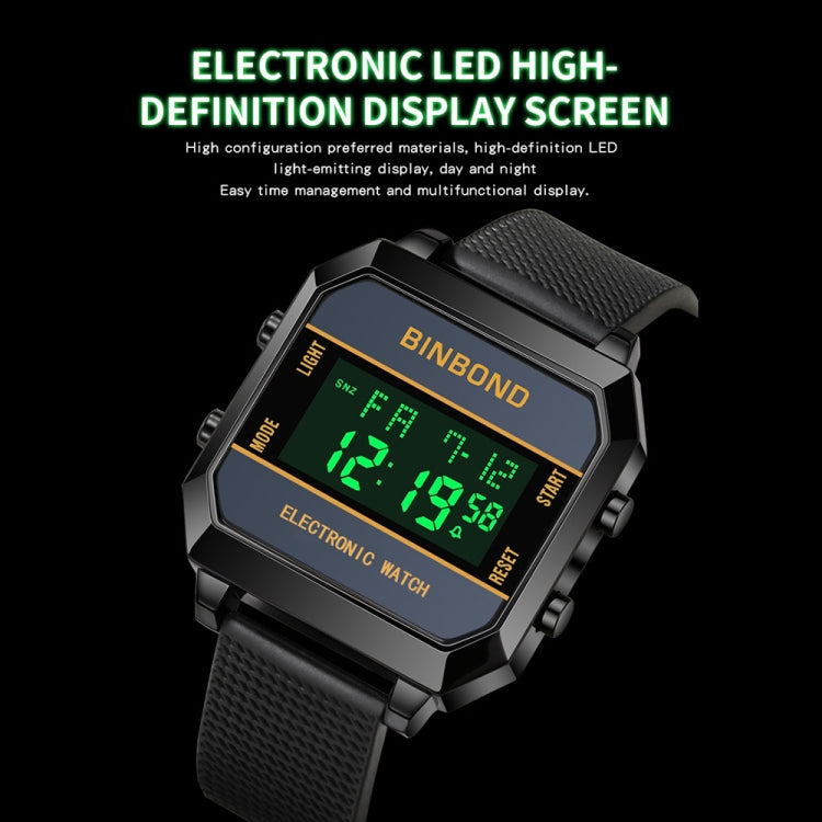 BINBOND D081 30m Waterproof Multifunctional Student Sports Electronic Watch(Black) - Silicone Strap Watches by BINBOND | Online Shopping South Africa | PMC Jewellery | Buy Now Pay Later Mobicred