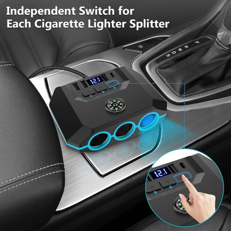 TR52 Car Cigarette Lighter One To Three With Switch Voltage Display - Cigar Socket by PMC Jewellery | Online Shopping South Africa | PMC Jewellery | Buy Now Pay Later Mobicred