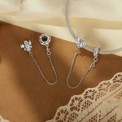 S925 Sterling Silver Platinum-Plated Romantic Bow Safety Chain DIY Beaded Accessories(BSC1053) - Jewelry Accessories by PMC Jewellery | Online Shopping South Africa | PMC Jewellery | Buy Now Pay Later Mobicred