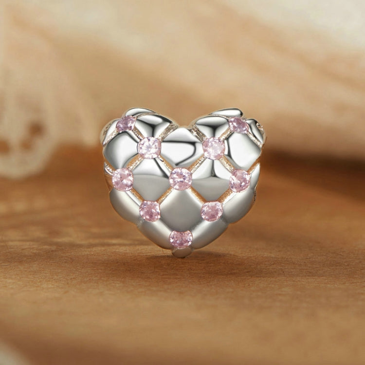 S925 Sterling Silver Platinum Diamond Heart-shaped DIY Bead(BSC1054) - Jewelry Accessories by PMC Jewellery | Online Shopping South Africa | PMC Jewellery | Buy Now Pay Later Mobicred