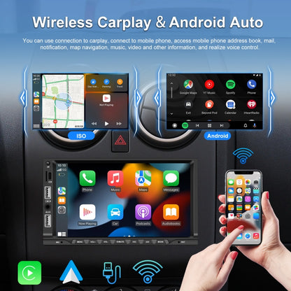 7-inch Double Din Car MP5 Player Support CarPlay/Android Auto/Mirror Link/Bluetooth With 12-light Camera - Car MP3 & MP4 & MP5 by PMC Jewellery | Online Shopping South Africa | PMC Jewellery | Buy Now Pay Later Mobicred