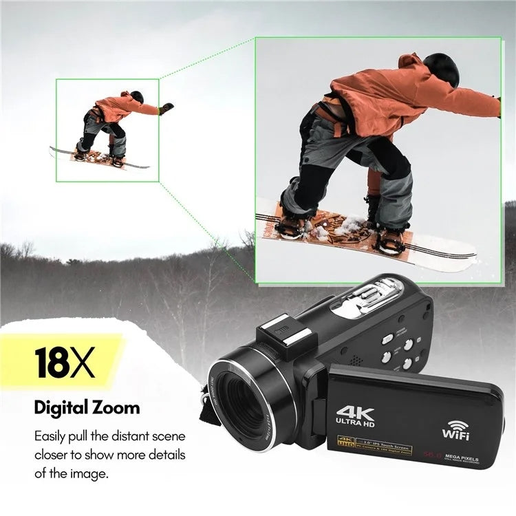 4K  Digital Video Camera 3 Inch IPS Touch Screen 56MP 18X Digital Zoom WiFi Camcorder, Spec: Set 2 - Video Cameras by PMC TechLife | Online Shopping South Africa | PMC TechLife | Buy Now Pay Later Mobicred