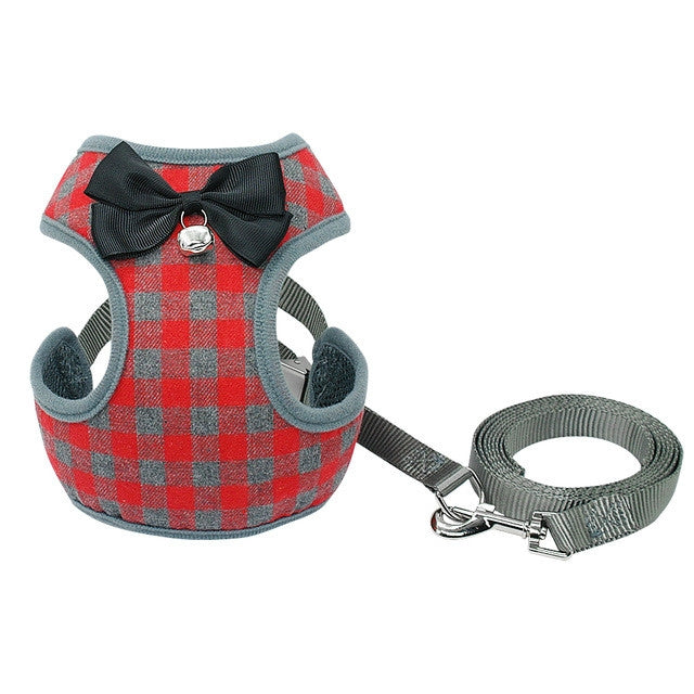 Adjustable Bow Plaid Vest Lead Pull Rope Leash for Cat Dog Pet(L) - Leashes by PMC Jewellery | Online Shopping South Africa | PMC Jewellery