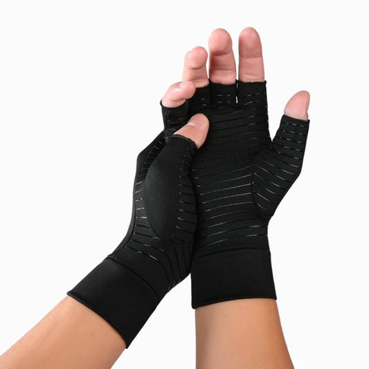 Black Fiber A Pair Sports Breathable Health Care Half Finger Gloves Rehabilitation Training Arthritis Pressure Gloves, Size:L - Safety Gloves by PMC Jewellery | Online Shopping South Africa | PMC Jewellery