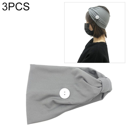 3 PCS Headband Sports Yoga Knitted Sweat-absorbent Hair Band with Mask Anti-leash Button(Grey) - Sweatband by PMC Jewellery | Online Shopping South Africa | PMC Jewellery | Buy Now Pay Later Mobicred