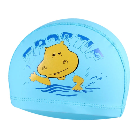 Children Cartoon Hippo Pattern PU Coated Waterproof Swimming Cap, Pattern Random Delivery(Lack Blue) - Swimming Caps by PMC Jewellery | Online Shopping South Africa | PMC Jewellery | Buy Now Pay Later Mobicred