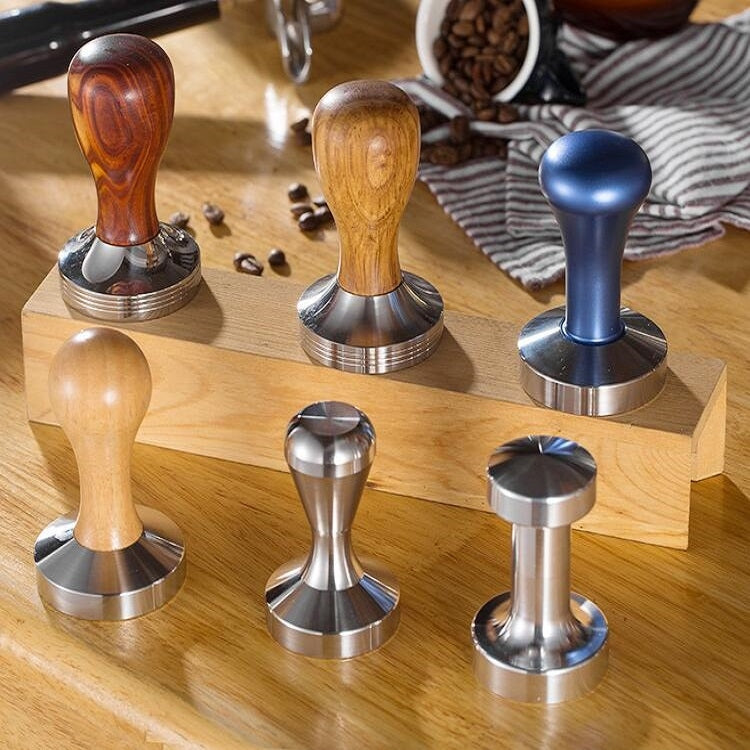 Stainless Steel Solid Wood Handle Integrated Coffee Powder, Specification:57.5mm, Color:Aluminum Integration - free shipping - PMC TechLife - Order now!