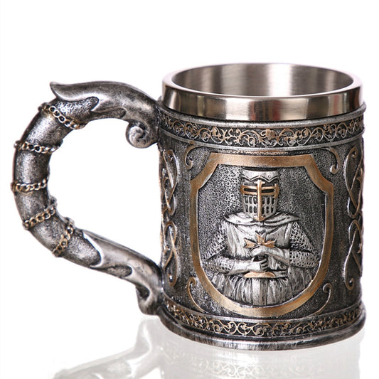 3D Viking Skull Coffee Beer Mug Skull Mug Beer Wine Drink Gift Stainless Steel Knight Decorative Cup for Men Mug - Drinking Tools by PMC Jewellery | Online Shopping South Africa | PMC Jewellery