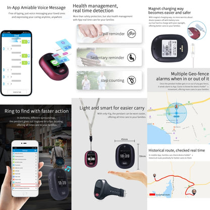 REACHFAR RF-V45-B Mini Touch Screen GPS Smart Tracker Pendant, Support SOS / Camera / Health Management / Video Calling / 4G LTE, For North America / South America (Black) - Personal Tracker by REACHFAR | Online Shopping South Africa | PMC Jewellery | Buy Now Pay Later Mobicred