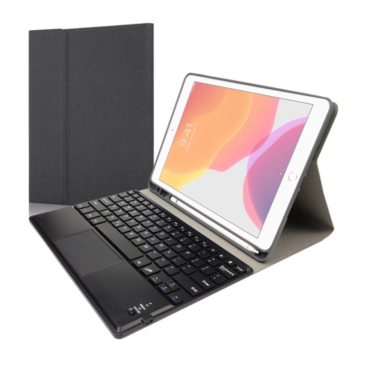 RK102C Detachable Magnetic Plastic Bluetooth Keyboard with Touchpad + Silk Pattern TPU Tablet Case for iPad 10.2, with Pen Slot & Bracket(Black) - Universal by PMC Jewellery | Online Shopping South Africa | PMC Jewellery