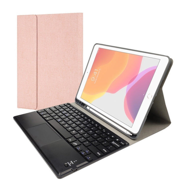 RK109C Detachable Magnetic Plastic Bluetooth Keyboard with Touchpad + Silk Pattern TPU Tablet Case for iPad Air 2020, with Pen Slot & Bracket(Rose Gold) - For iPad Air by PMC Jewellery | Online Shopping South Africa | PMC Jewellery