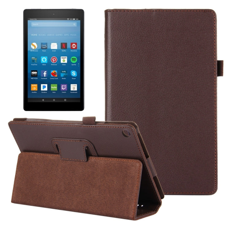 For Amazon Kindle Fire HD8 (2017) Litchi Texture Horizontal Flip Leather Case with Holder(Brown) - Amazon by PMC Jewellery | Online Shopping South Africa | PMC Jewellery